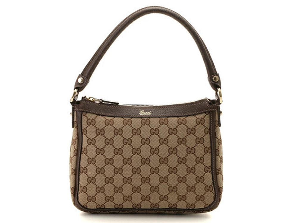 Gucci GG Hobo Bag Dark Brown Beige Cream Canvas Leather